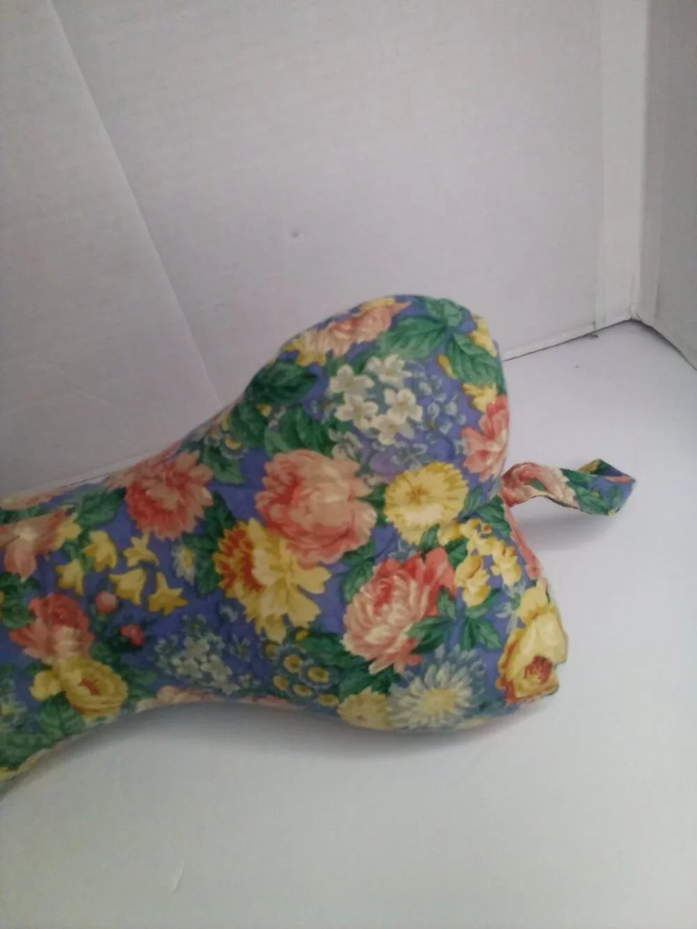 3 Side Neck Pillow Dog Bone Shape Vintage Floral Cottagecore Handmade